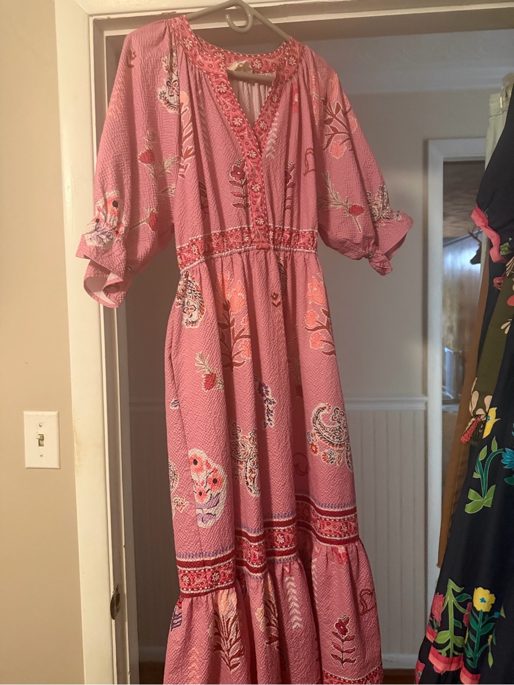 Umgee Pink Floral Tiered Maxi Dress with Smocked Waistband SO Pretty! - Picture 3 of 4